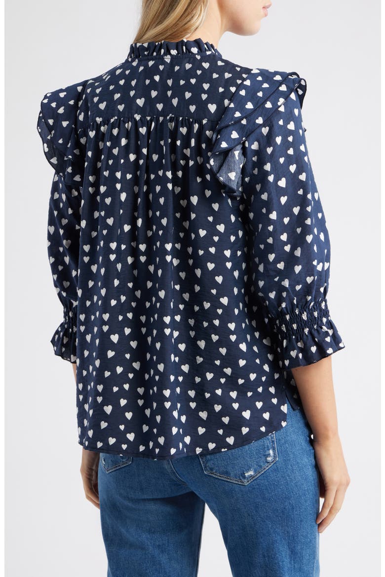 Ruffle Print Top, Alternate, color, NAVY- WHITE FLOATING HEARTS