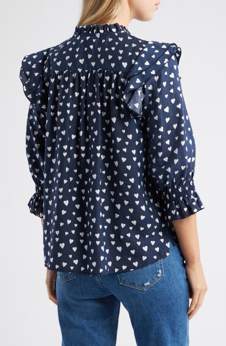 Caslon<sup>®</sup> Ruffle Print Top, Alternate, color, Navy- White Floating Hearts