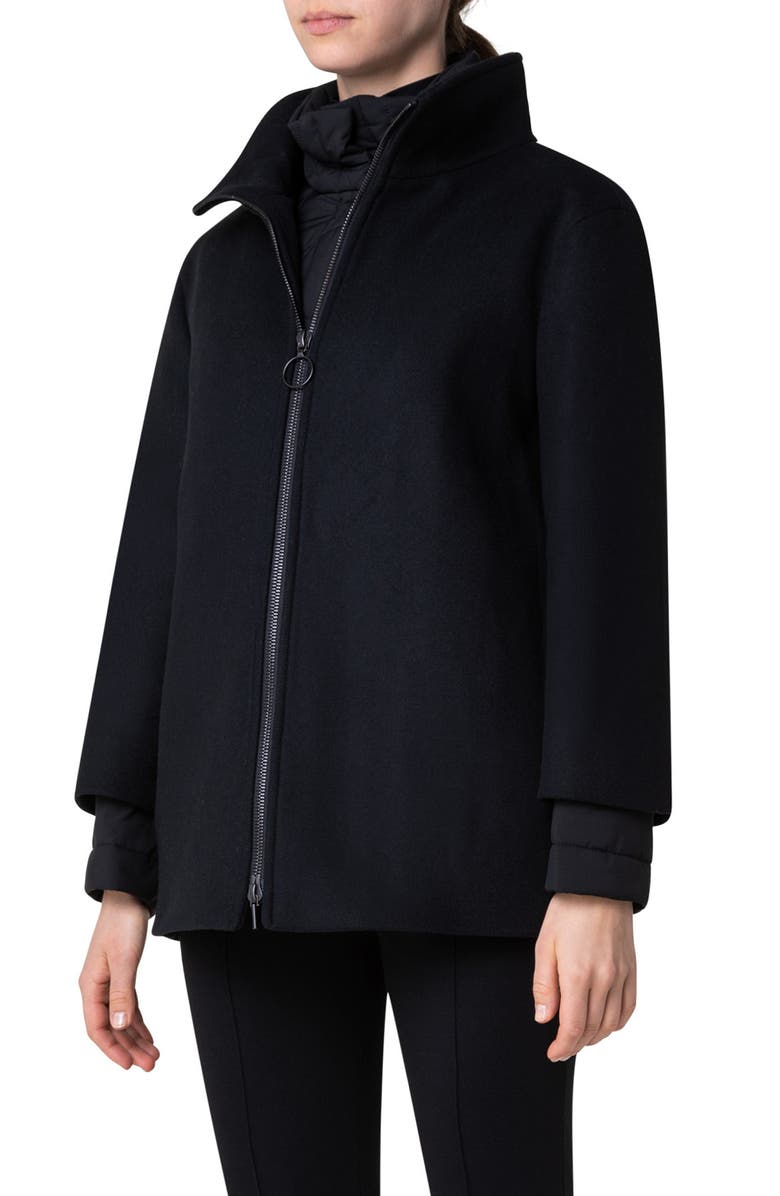 Akris punto 2-in-1 Felted Wool Blend Car Coat, Alternate, color, 009 Black