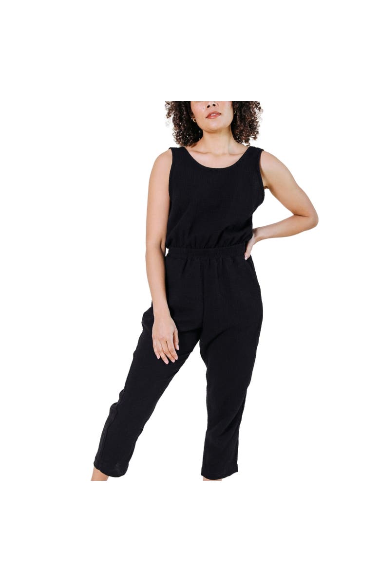 POPLINEN Jameela Organic Cotton Gauze Jumpsuit, Alternate, color, Black