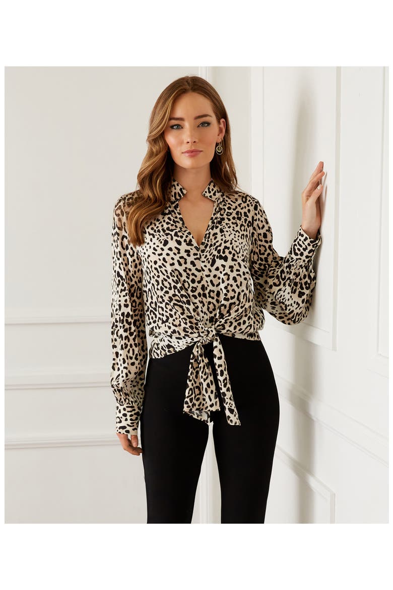 Print Tie Front Top, Alternate, color, CHEETAH