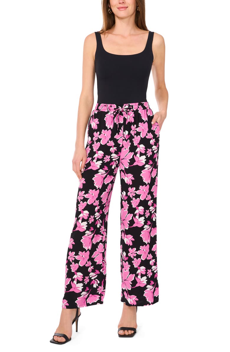 Vince Camuto Floral Print Wide Leg Drawstring Pants, Alternate, color,