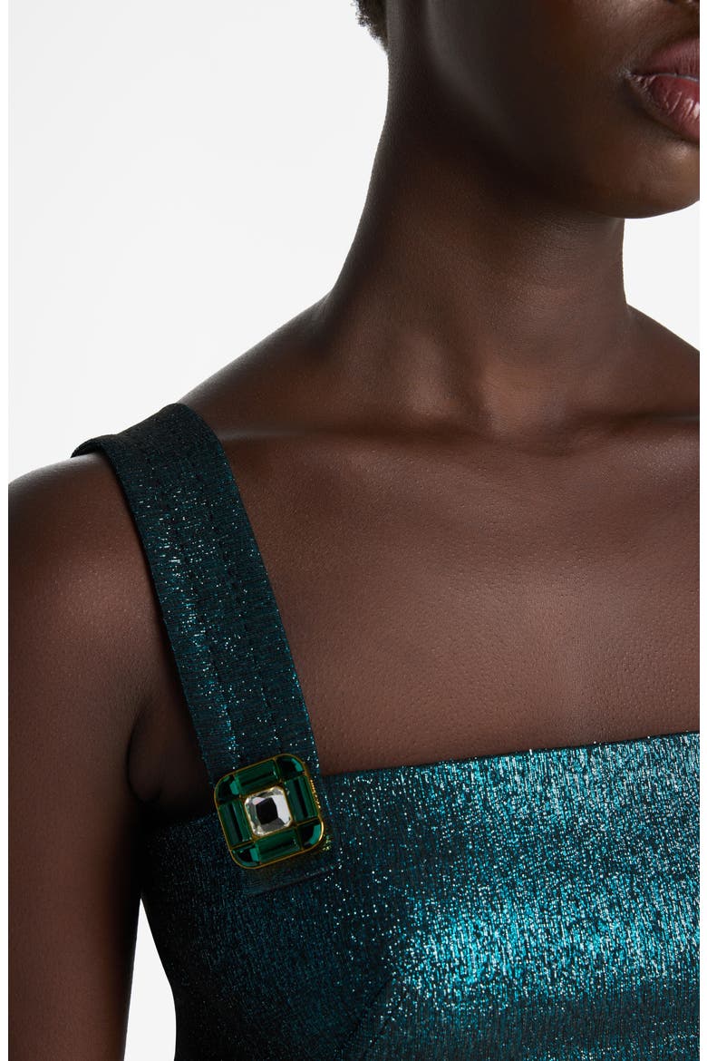 Mixed Media Strappy Body-Con Cocktail Dress, Alternate, color, DARK TEAL/ BLACK MULTI