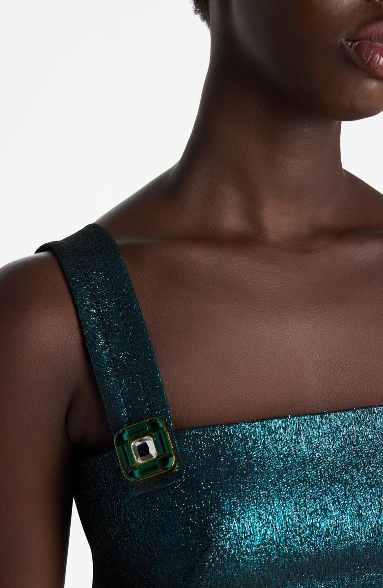 ST. JOHN Mixed Media Strappy Body-Con Cocktail Dress, Alternate, color, Dark Teal/ Black Multi