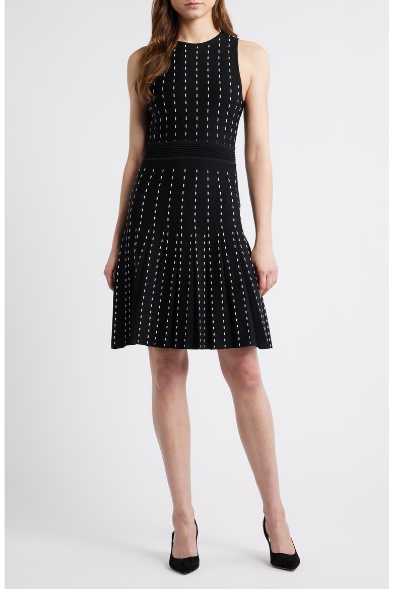 Stripe Pintuck Fit & Flare Dress, Main, color, ANNE BLACK/ WHITE DOVE