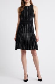 Anne Klein Stripe Pintuck Fit & Flare Dress