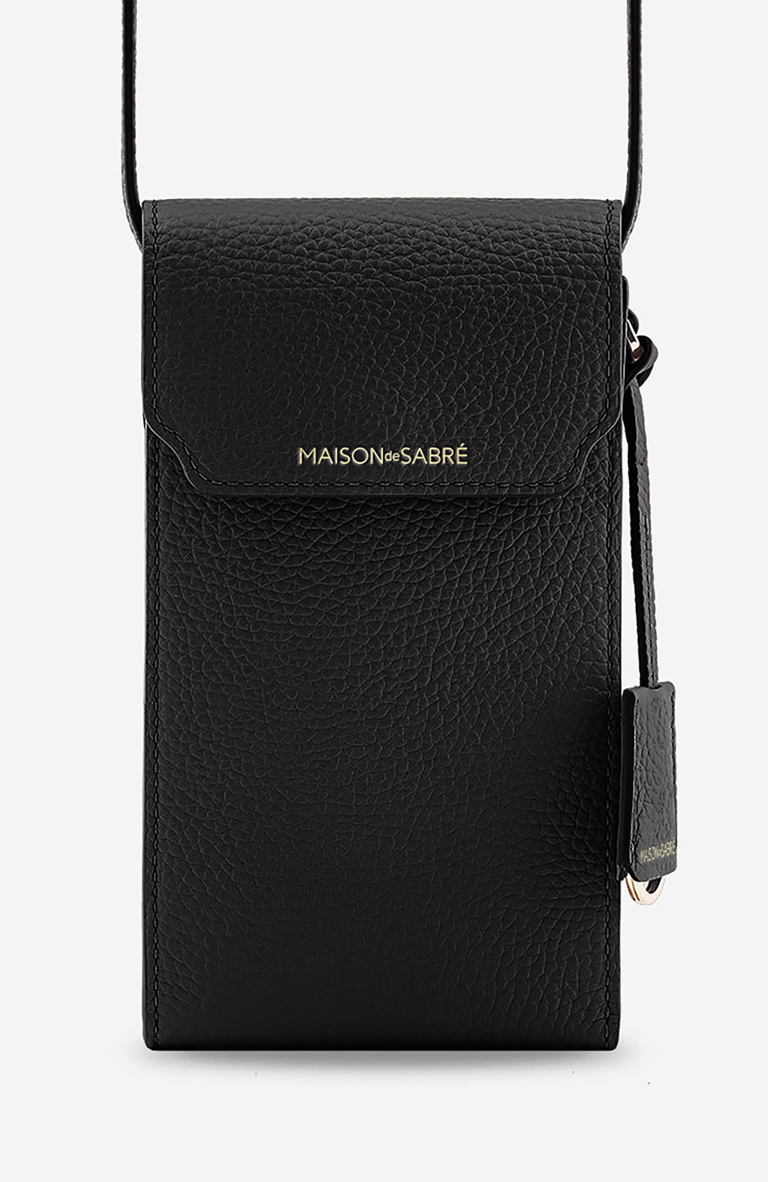 Leather Phone Pouch, Main, color, Black Caviar