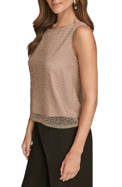 Donna Karan New York Faux Pearl Embellished Metallic Sleeveless Top In Animal Print