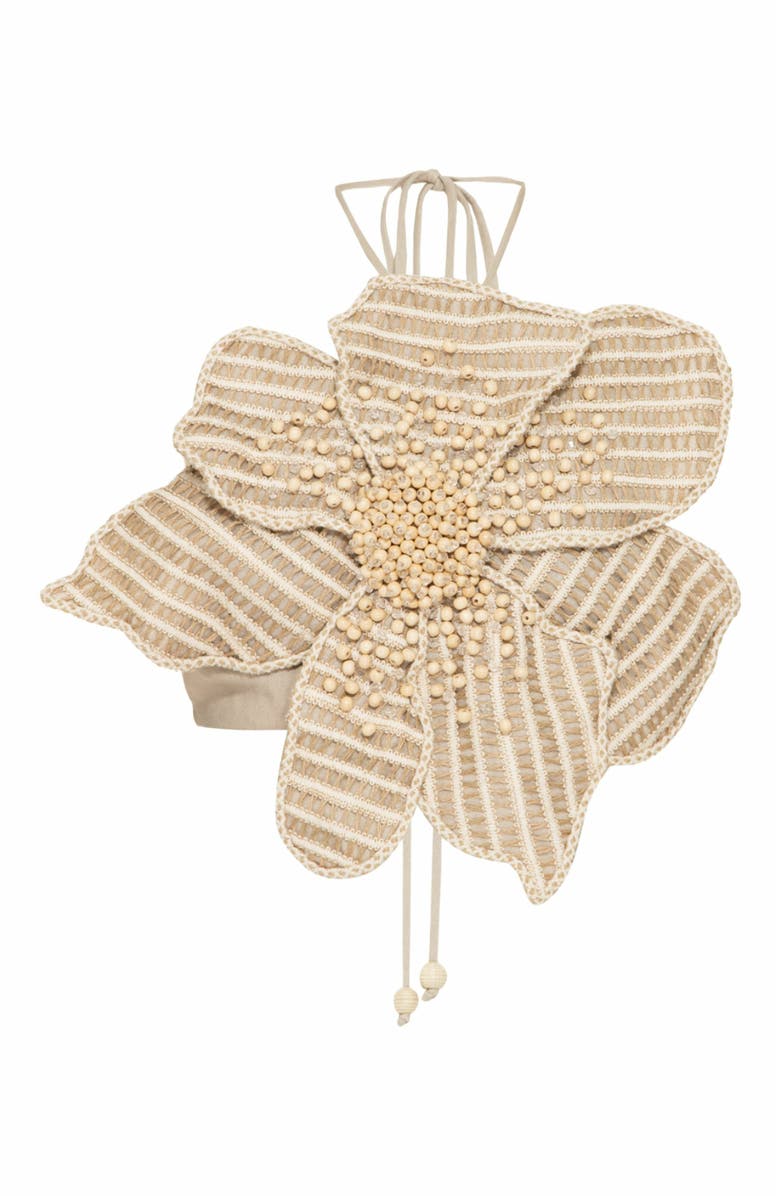 PatBO Candy Linen Hand-Beaded Flower Top, Alternate, color, Natural