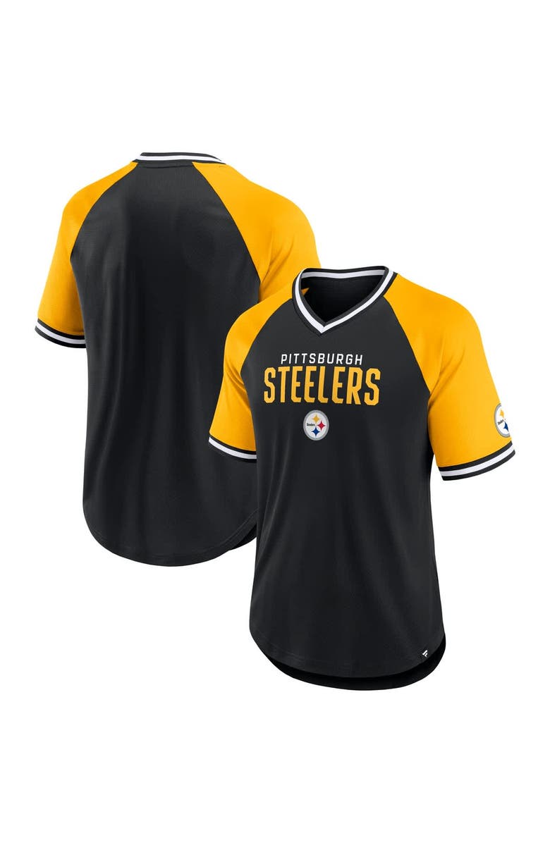 FANATICS Men's Fanatics Black/Gold Pittsburgh Steelers Hashmark Raglan T-Shirt, Main, color, 