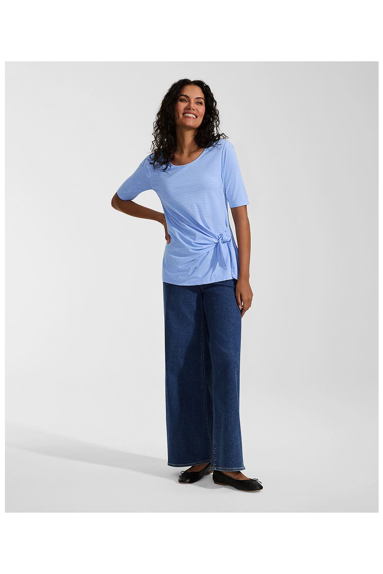 Lightweight Jersey Tie Front Top, Alternate, color, Clear Blue Sky Thin Stripe