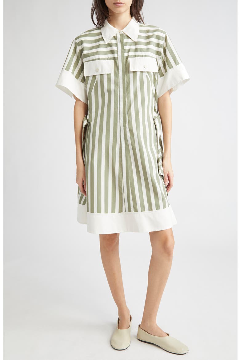 Stripe Cotton & Silk Shirtdress, Alternate, color, THYME MULTI