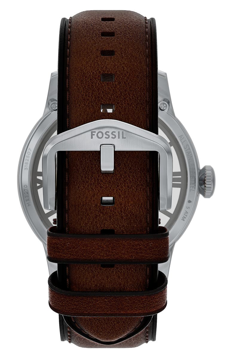 Fossil Townsman Leather Strap Watch, 44mm, Alternate, color, Brown/ Silver/ Gold