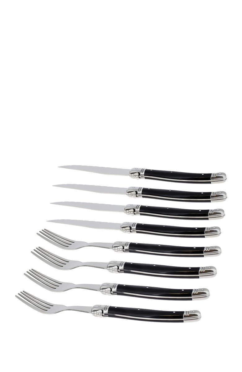 FRENCH HOME 8-Piece Laguiole Faux Onyx Steak Knife & Fork Set, Alternate, color, Black