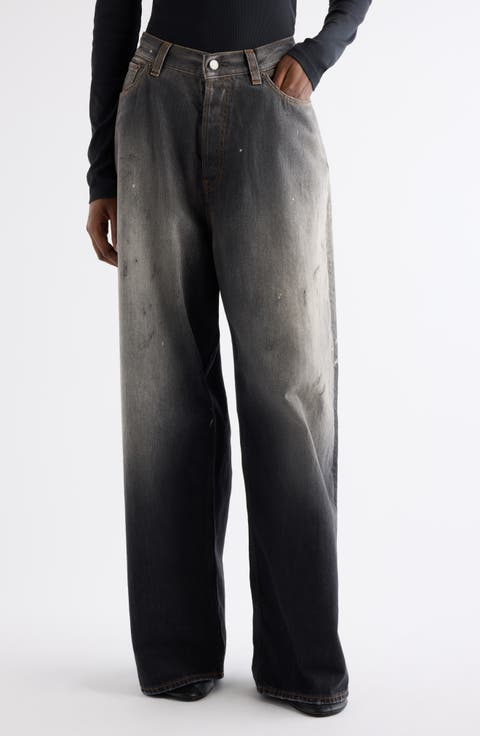 2023 Black Trafa Paint Splatter Baggy Wide Leg Jeans