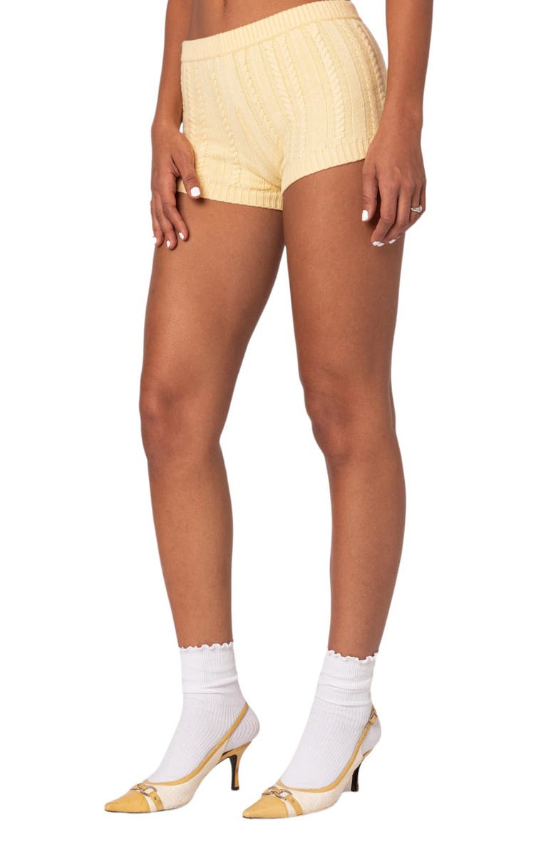 EDIKTED Raegan Cable Stitch Shorts, Alternate, color, Yellow