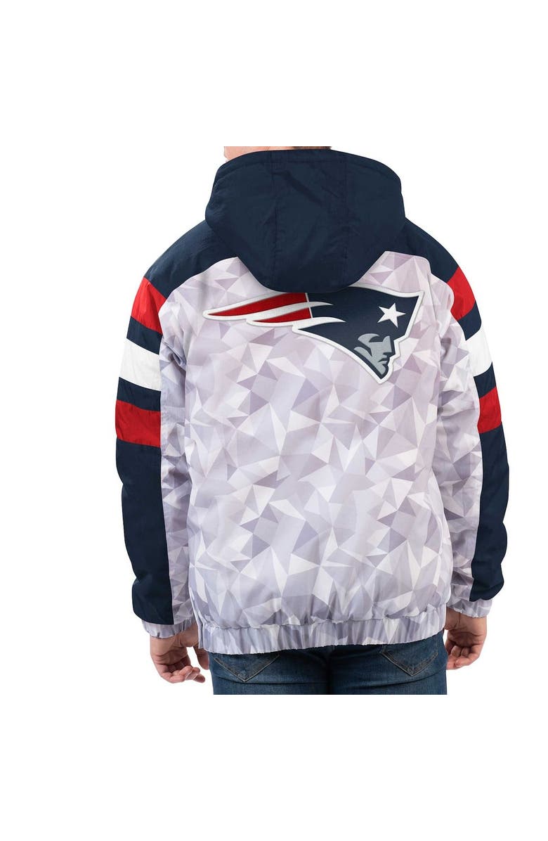 STARTER Men's Starter White/Navy New England Patriots Thursday Night Gridiron Raglan Half-Zip Hooded Jacket, Alternate, color, 