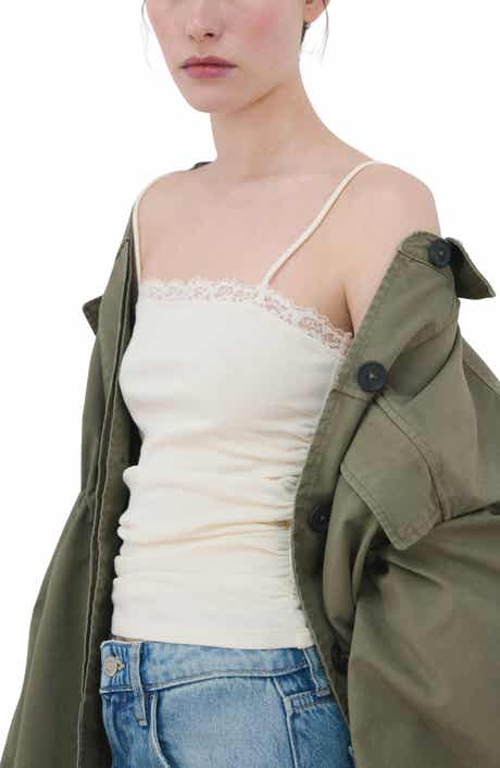 Lace Trim Stretch-Cotton Blend Camisole
