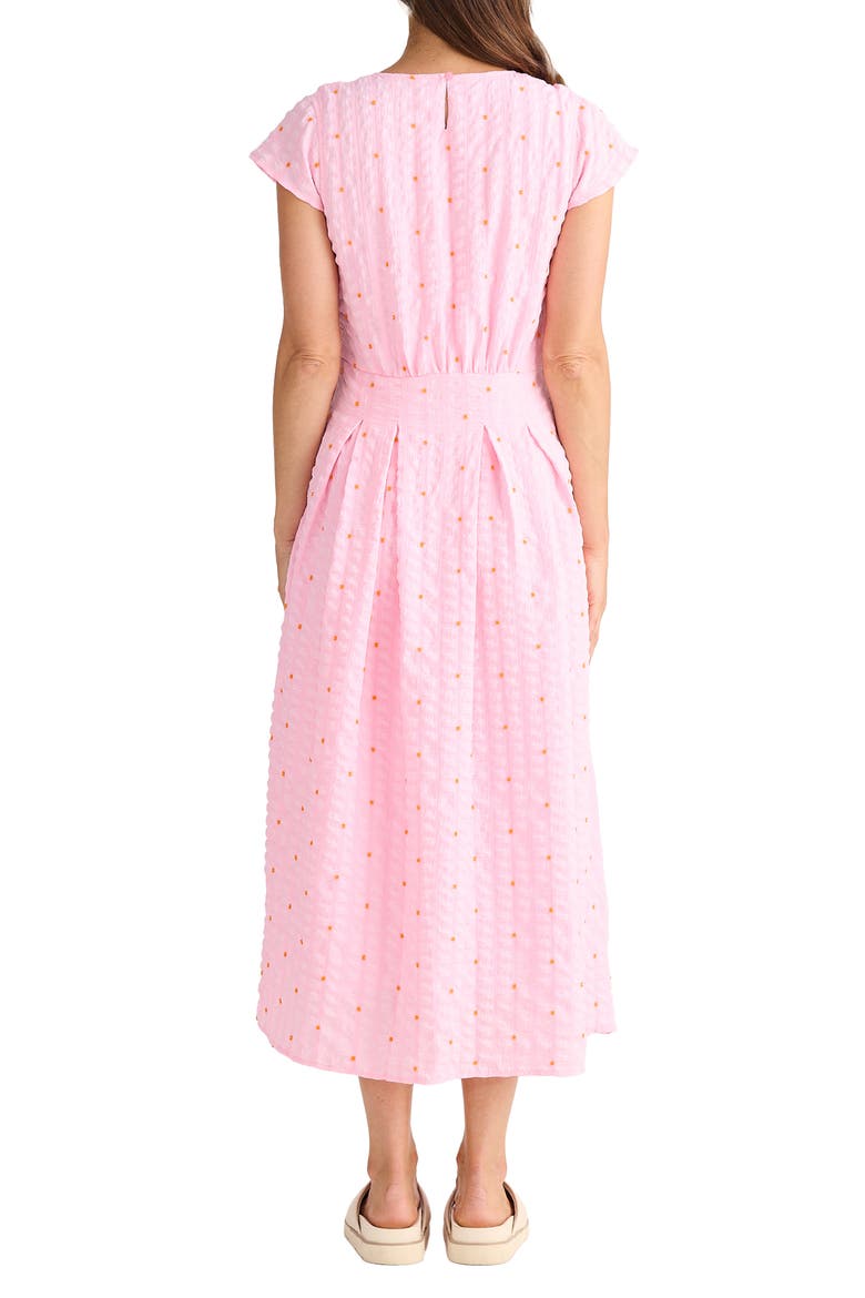 Chessie Embroidered Seersucker Midi Dress, Alternate, color, NEON PINK DOBBY