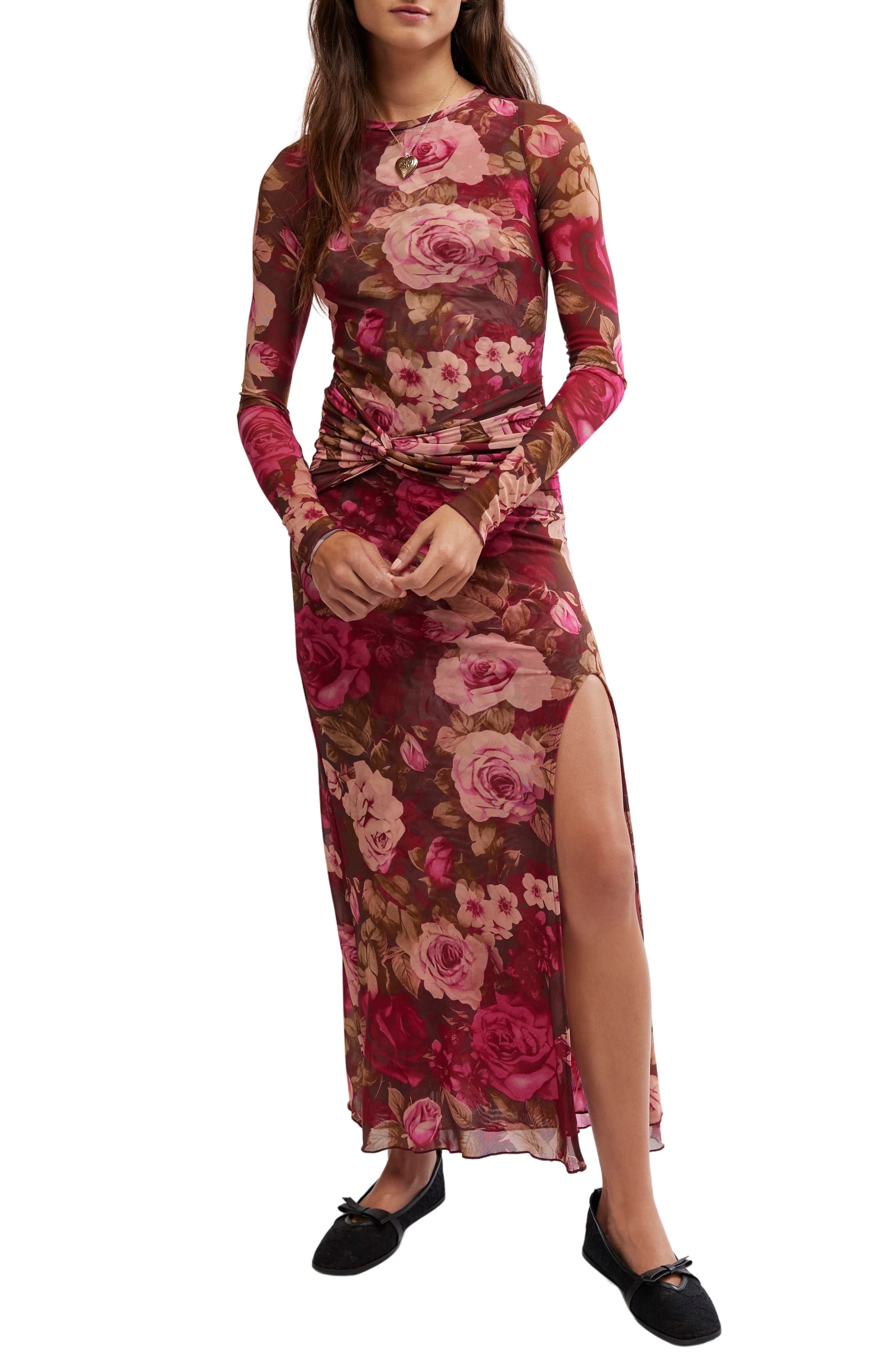 Free People Gianni Long Sleeve Stretch Mesh Body-Con Dress