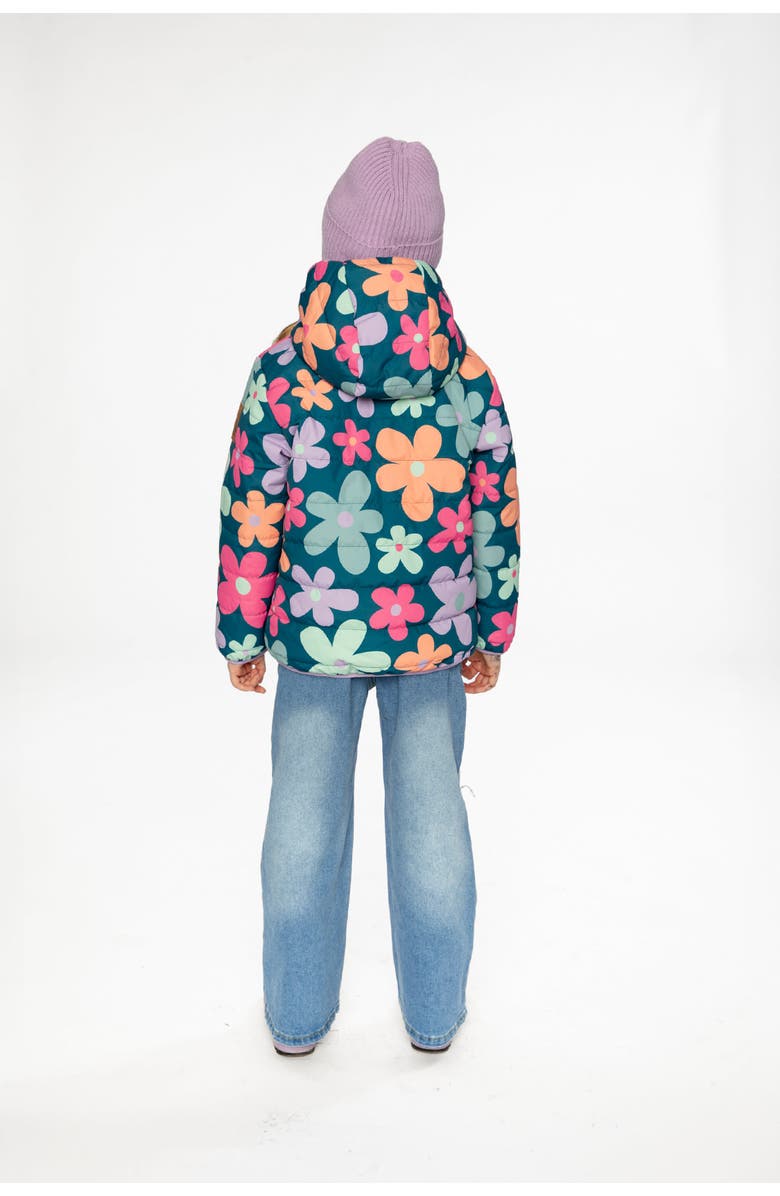 Deux par Deux Floral Quilted Hooded Zip Pocket Mid-Season Jacket, Alternate, color,