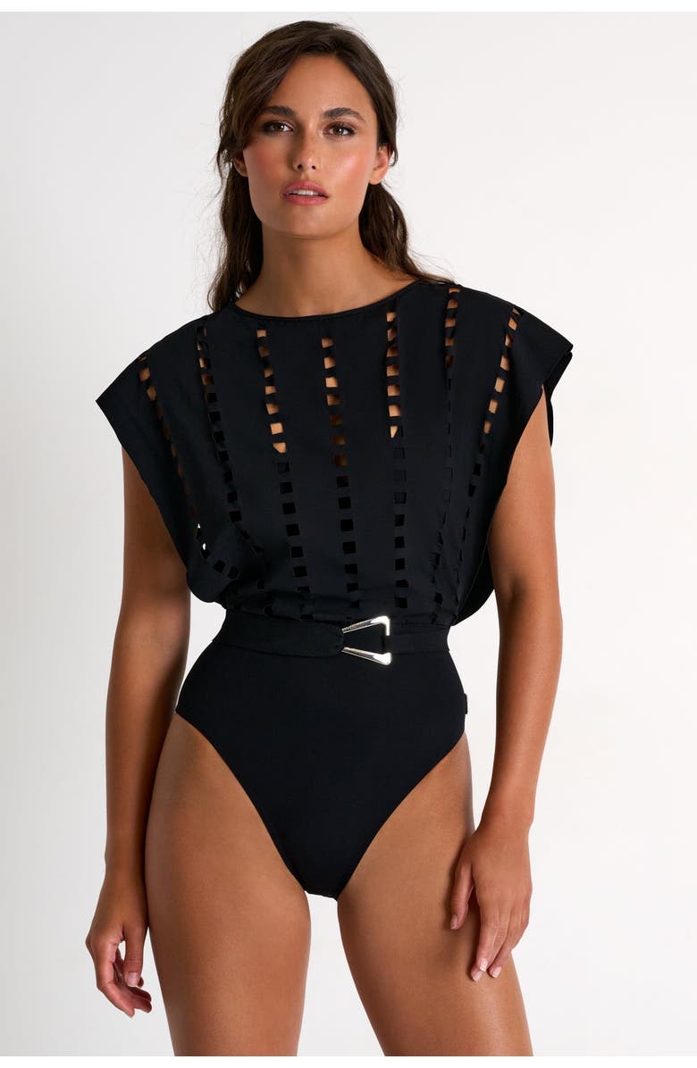 SHAN Elegant One-Piece Swimsuit With Mosaic Cutouts, Alternate, color, Black