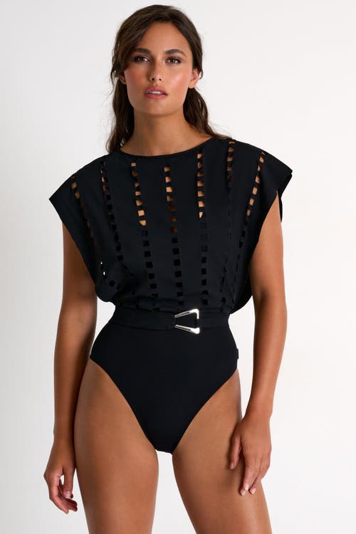 Shan Elegant One-piece Swimsuit With Mosaic Cutouts In Black