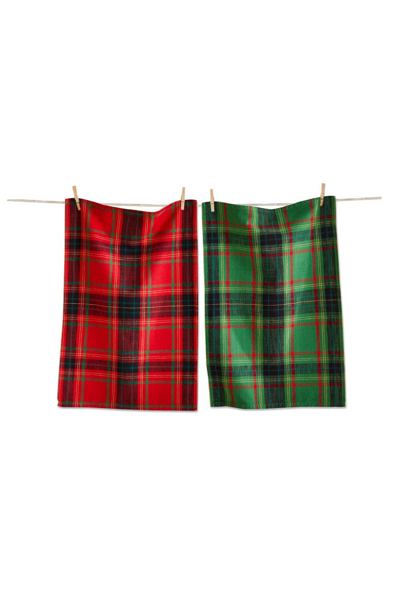 Holiday Plaid Dishtowel Set of 2 Multi Cotton Christmas, Main, color, Red