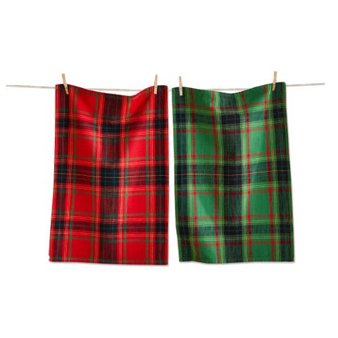 Holiday Plaid Dishtowel Set of 2 Multi Cotton Christmas