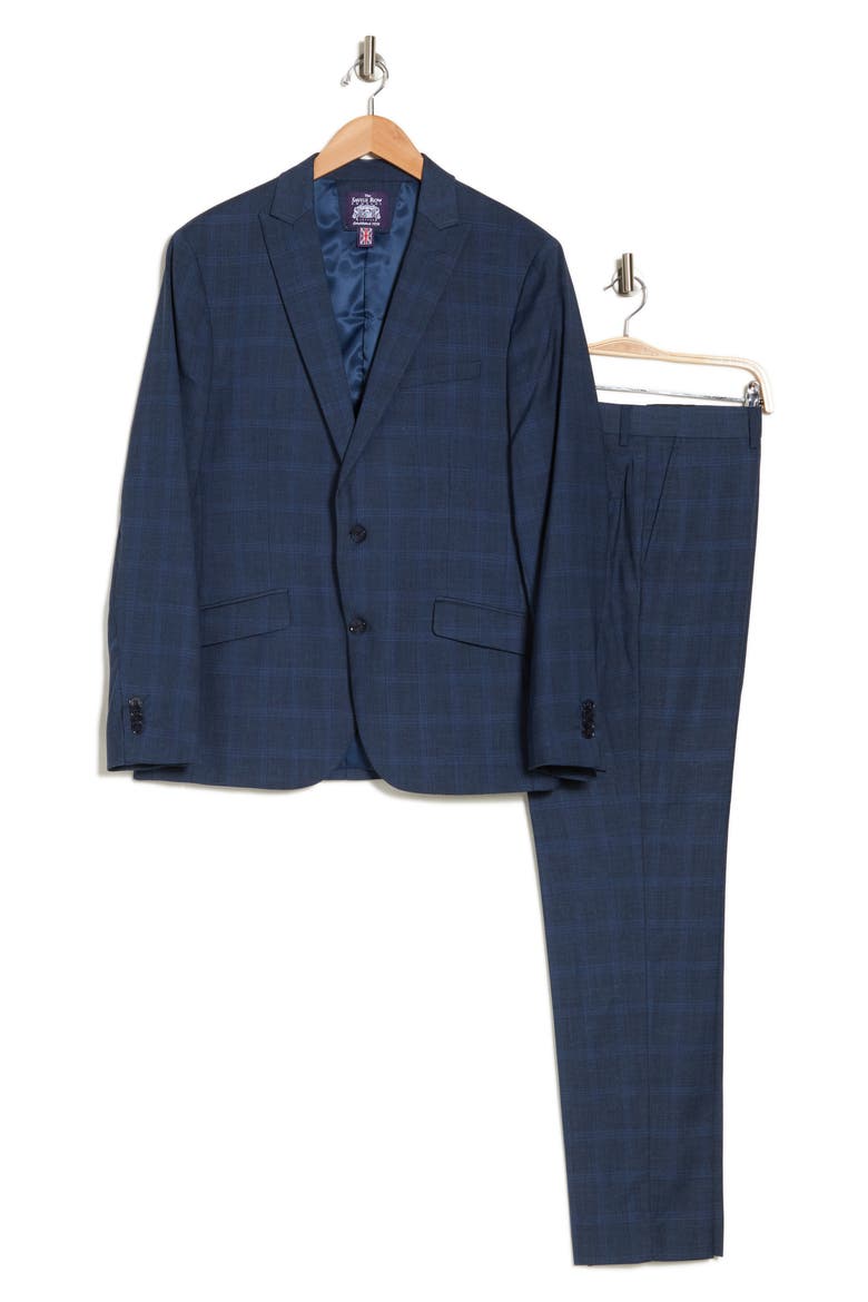 Plaid Peak Lapel Suit, Alternate, color, NAVY