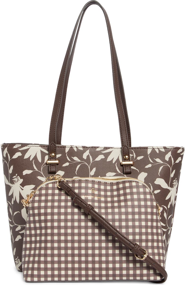 Nanette Lepore Faux Leather Tote with Removable Pouch, Alternate, color, Maple Fleur-Maple Gingham