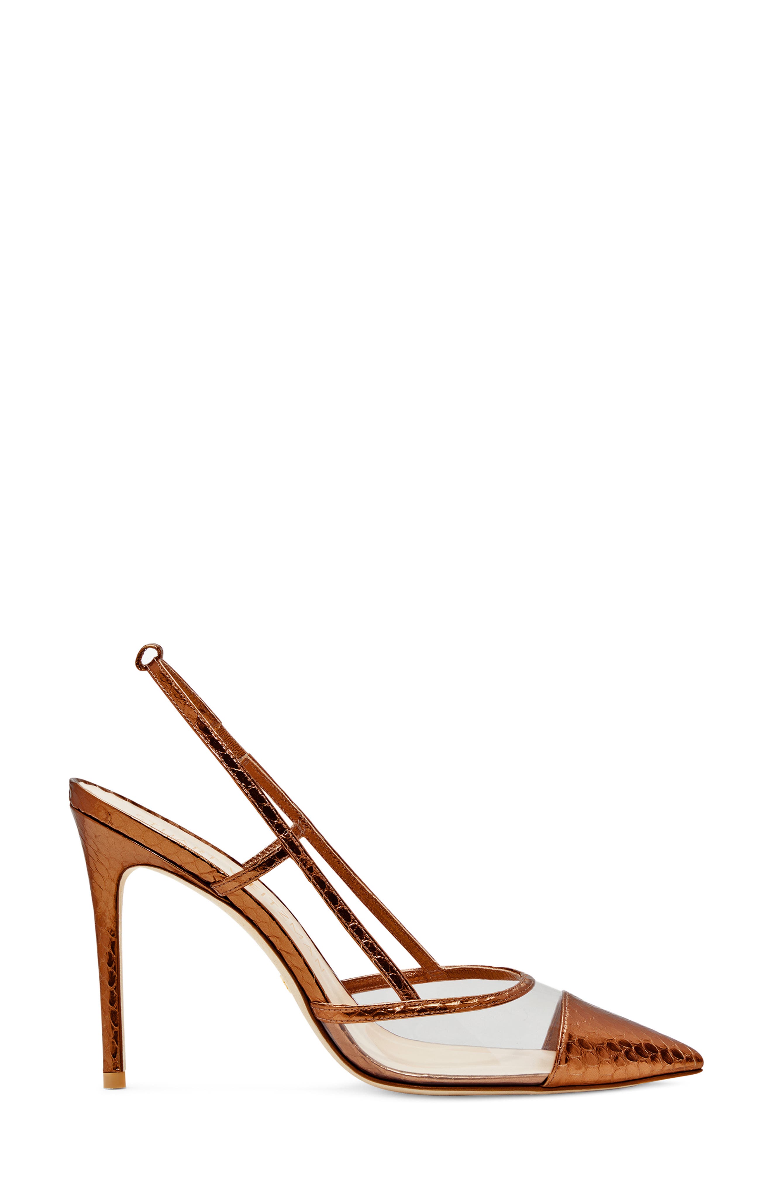 Stuart Weitzman Mondrian Pointed Toe Slingback Pump with Removable Ankle Wrap, Alternate, color, Brass/ Clear