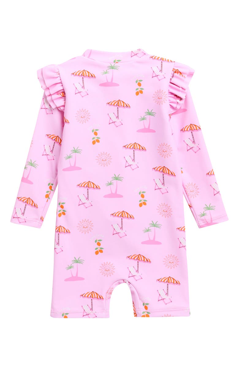 TINY TRIBE Summer Paradise Ruffle Long Sleeve UPF 50+ One-Piece Rashguard Swimsuit, Alternate, color, Pink