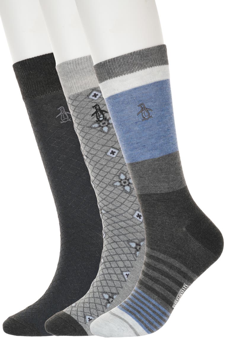Original Penguin Kerwin Medallion Assorted 3-Pack Crew Socks, Main, color, Grey