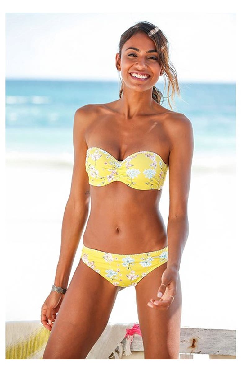 LASCANA Women's Print Classic Bikini Swimsuit Bottom, Alternate, color, Yellow Multi