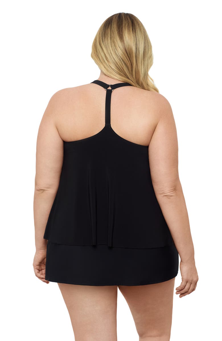 Aqua Green Plus Size Supportive Y-Back Full Coverage Tankini Swimsuit Top, Alternate, color, Black