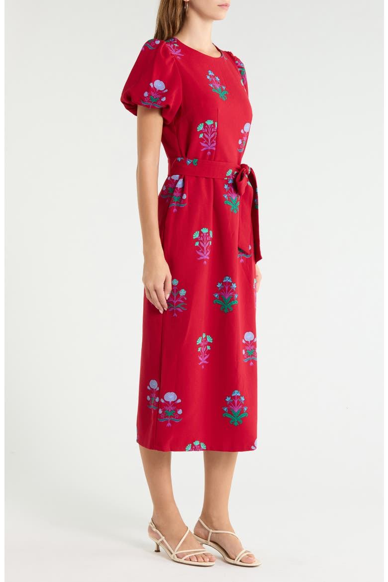 Senidy Puff Sleeve Midi Dress, Alternate, color, BURGUNDY-MULTI