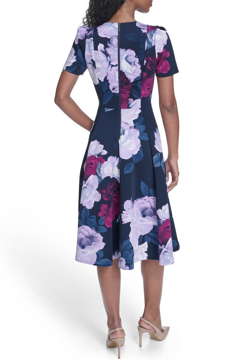 Calvin Klein Floral Fit & Flare Midi Dress, Alternate, color, Indigo/ Regal Multi