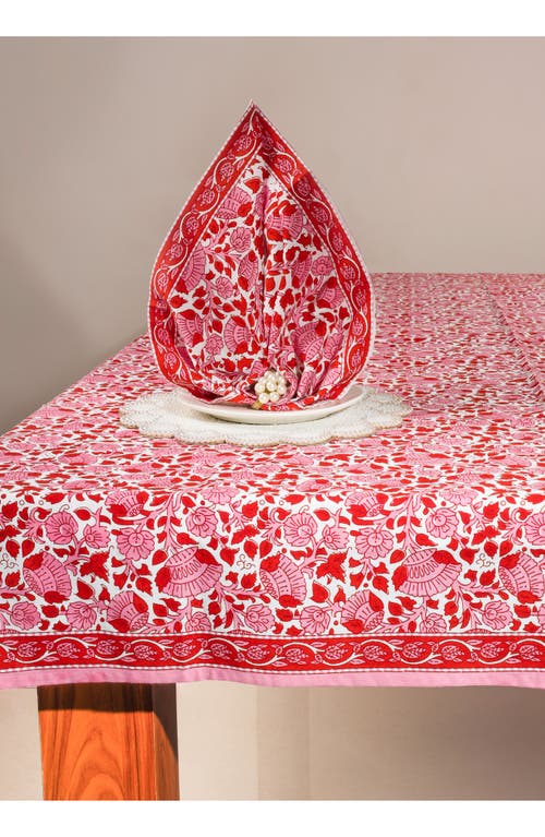Tiramisu Crimson Infusion Block Print Cotton Tablecloth In Red