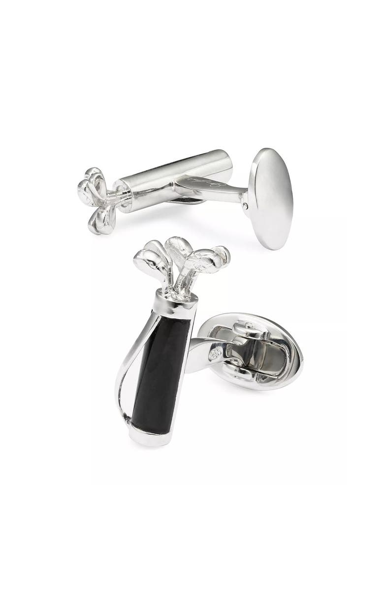 Jan Leslie Golf Bag and Clubs Gemstone Sterling Cufflinks, Alternate, color, Black
