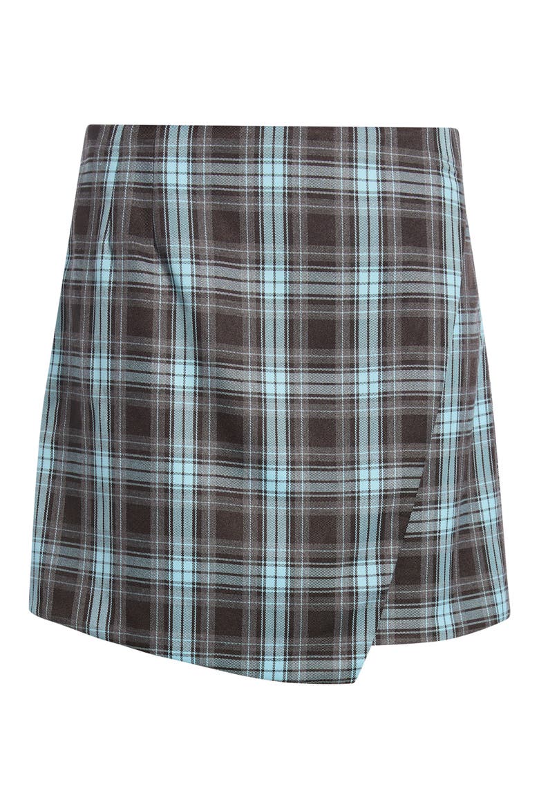 Kelly Faux Wrap Miniskirt, Alternate, color, CHOC/ BLUE PLAID