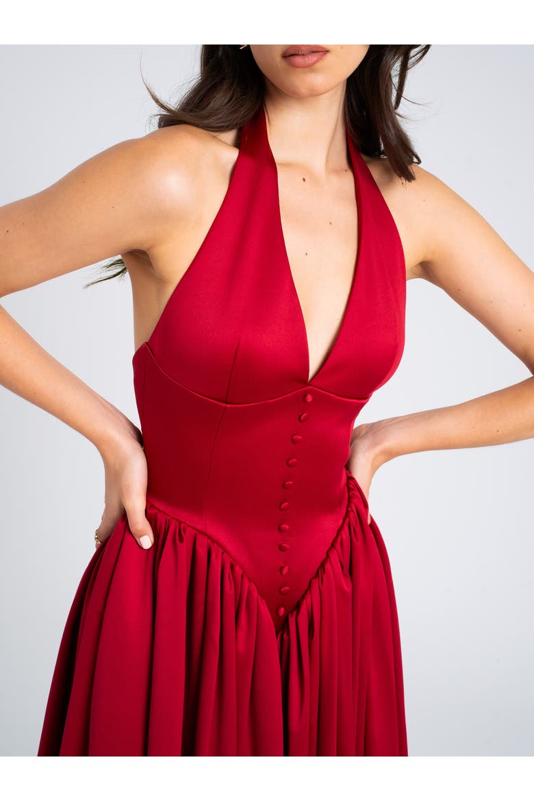 Cara Plunging Halter Backless Maxi Dress, Alternate, color, Burgundy
