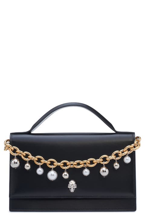 Medium Skull Chain Detail Leather Handbag