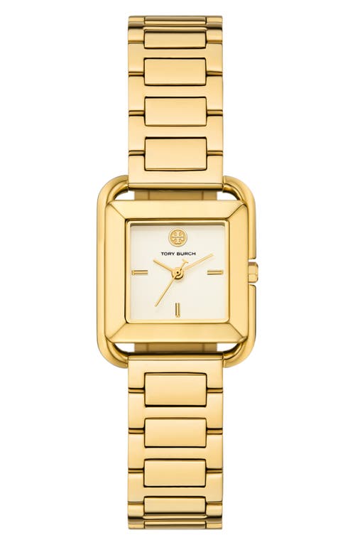 Tory Burch The Kira Square Three Hand Gold Tone Stainless Steel Watch, 24mm X 24mm In Gold