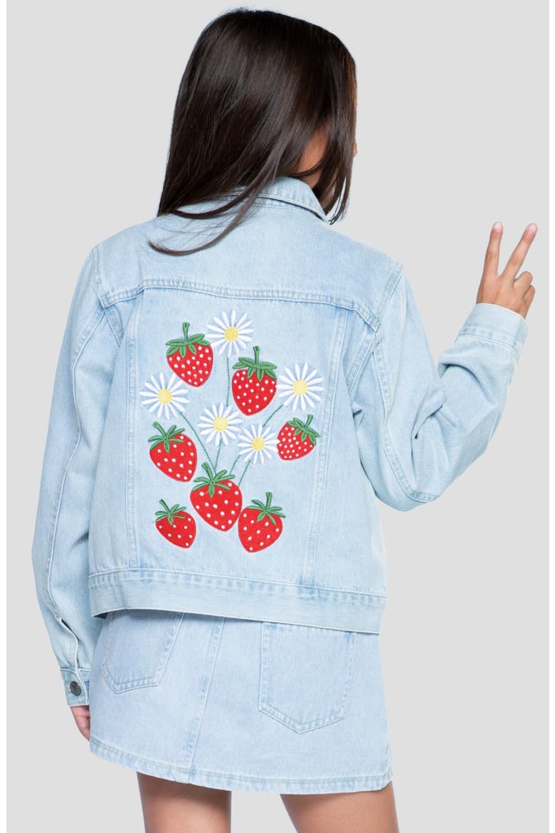 Kids' Strawberry Denim Jacket, Alternate, color, LT DENIM STRAWBERRY