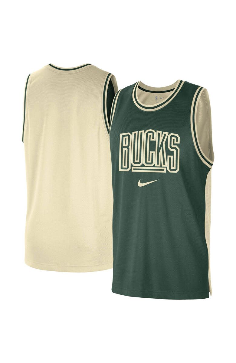 Nike Men's Nike Hunter Green/Cream Milwaukee Bucks Courtside Versus Force Split DNA Performance Mesh Tank Top, Main, color, Hunter Green