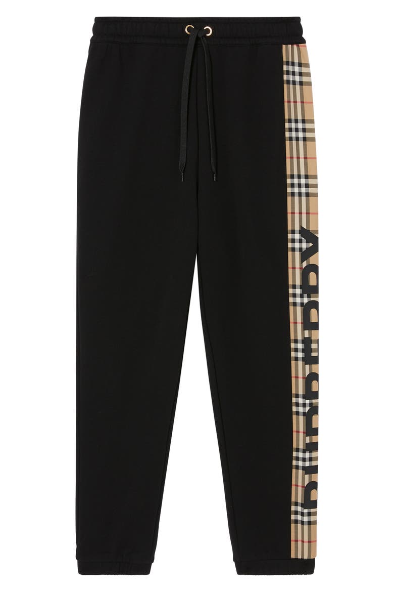 Raine Vintage Check Panel Cotton Track Pants, Alternate, color, BLACK