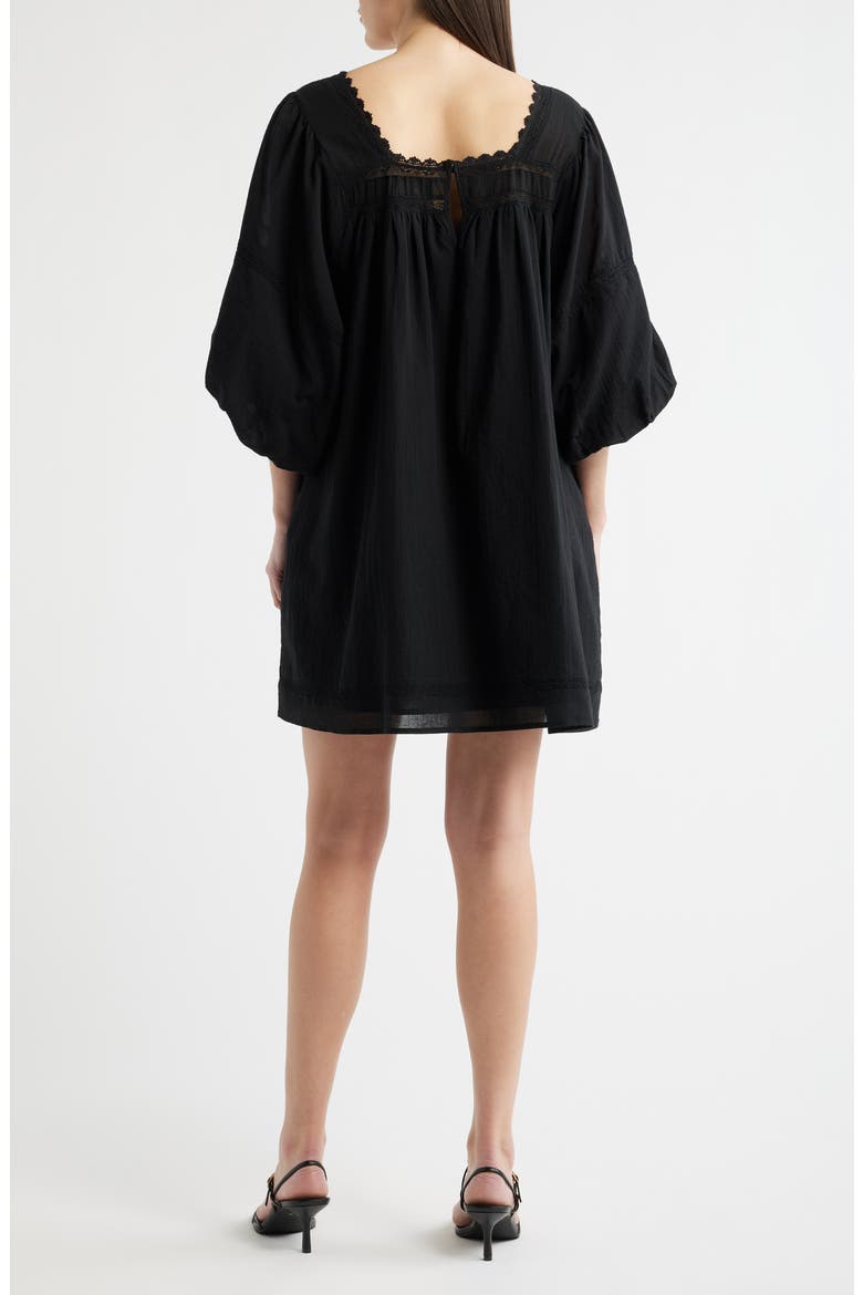 Lorelei Puff Sleeve Cotton Shift Dress, Alternate, color, NOIR