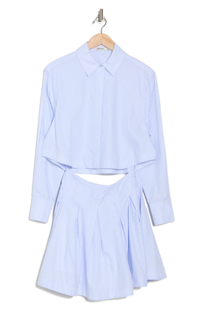 Simkhai Callas Long Sleeve Pleated Cotton Minidress, Alternate, color, French Blue Stripe