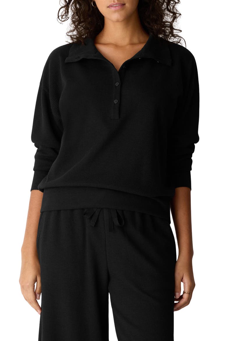 High Collar Henley Top, Main, color, BLACK